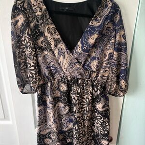 Tibi Black and Cream Floral Midi Dress